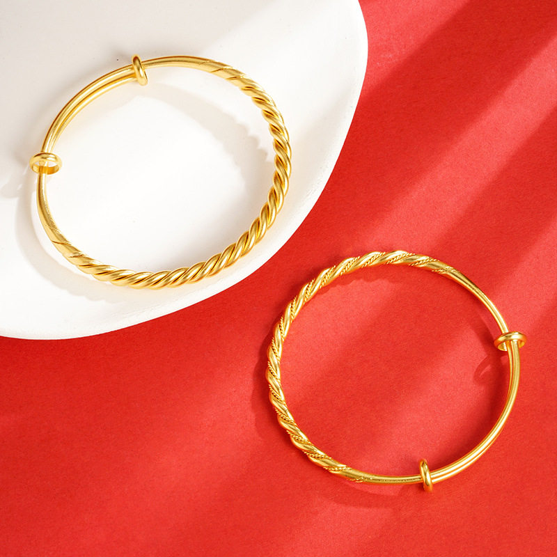 越南沙金麻花活口手镯时尚气质可调节古法金手环不掉色饰品配饰