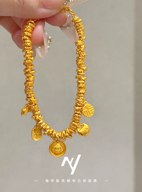 黄财神越南沙金999轻奢气质盘缠手链仿真金色胖福吞金兽编织手绳