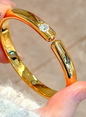 金店同款沙金亮面点钻泥鳅背手镯素圈开口镯子百搭时尚送女友礼物