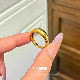 新中式越南沙金亮面泥鳅背素圈指环仿真黄金色实心闭口戒指送礼物
