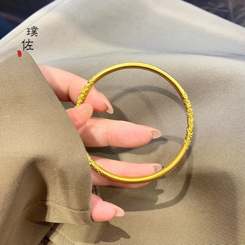 金店同款沙金细款卷草纹手镯古法镯子传承饰品女手环送礼物