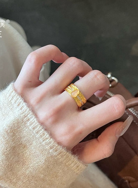 金店同款越南沙金镶钻麦穗葫芦开口戒指女新中式仿真金开口食指戒