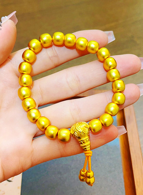 古法传承沙金999老型珠三通佛珠手串男女情侣磨砂手链送女友礼物