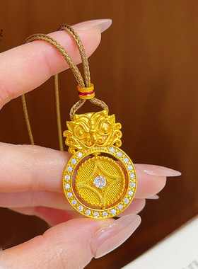 金店款越南沙金点钻貔貅石敢当项链可转动钱币平安泰山挂坠防金女