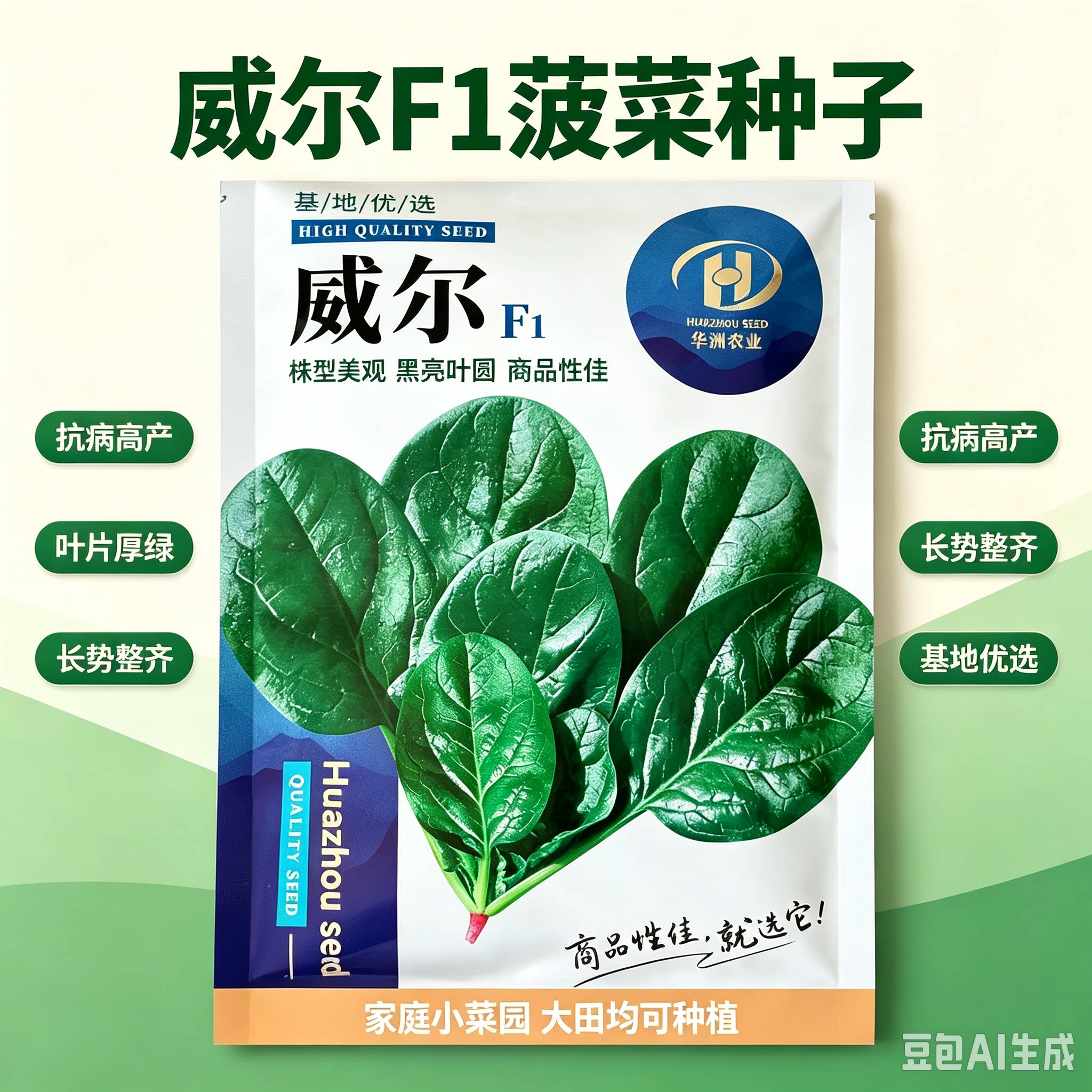 威尔杂交一代进口菠菜种子 黑亮圆叶直立性强 抗病能力好春秋用种