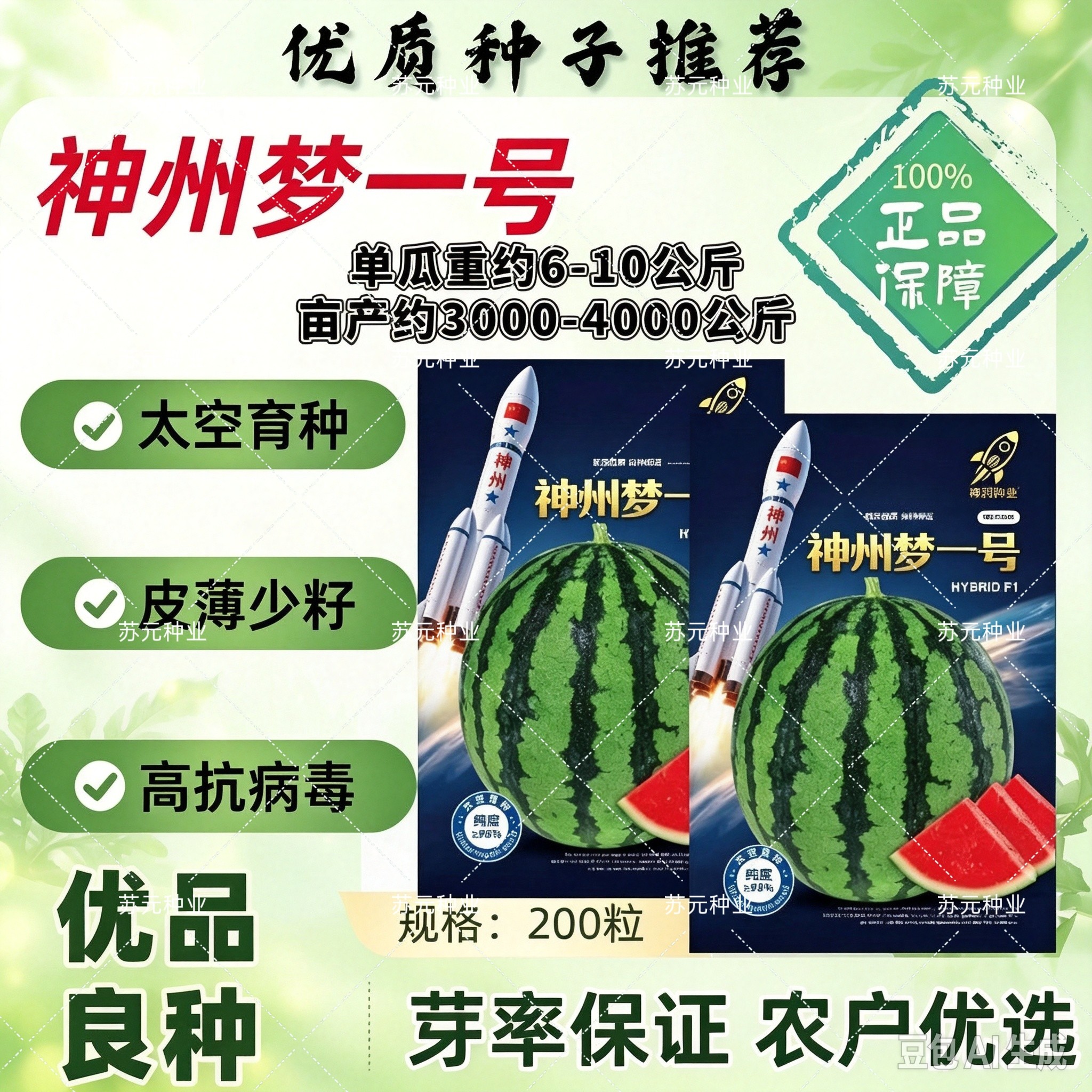 神州梦一号西瓜种子中早熟杂交圆球型大红瓤西瓜种籽肉质细腻高产