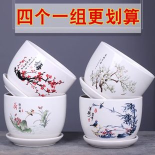 绿萝吊兰大号清仓带花盆陶瓷透气花 托盘家用花盆高档一体创意个性