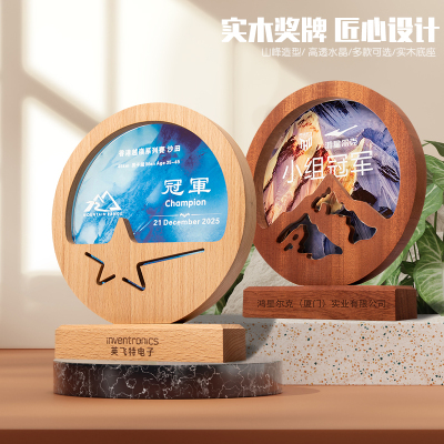 实木水晶奖杯定制创意刻字加盟代理经销商优秀员工荣誉运动比赛