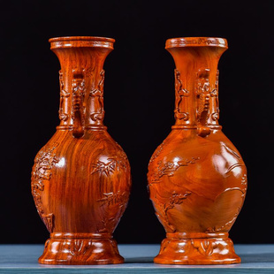 销花梨木雕花瓶摆件客厅插花装 花瓶红木工艺礼 饰家居实木根雕中式