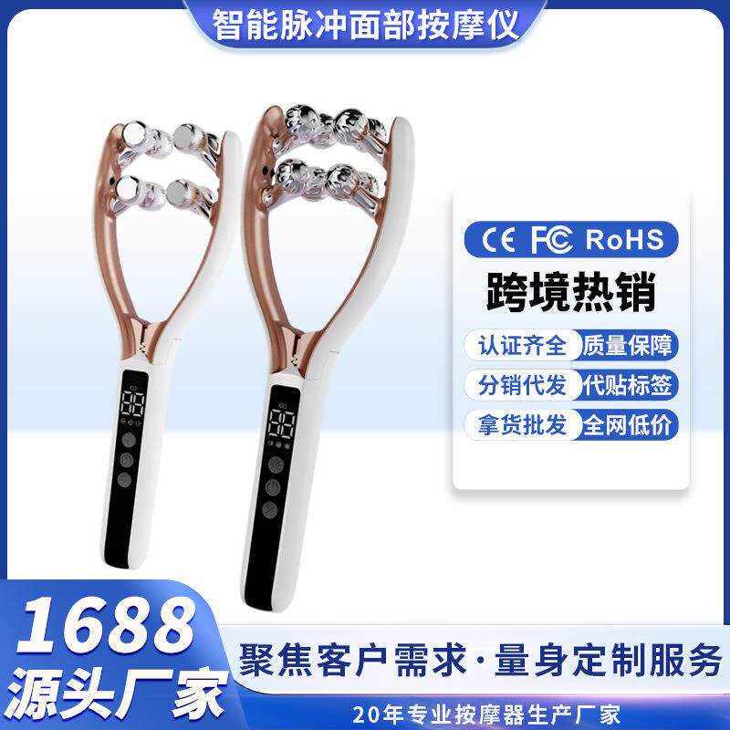 新款面部按摩家用V型滚轮EMS微电流提拉紧致脸部红蓝双波轮美容仪