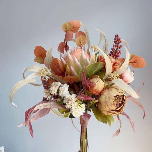 M155秋色咖黄色系手札花束仿真花绢花假花欧式