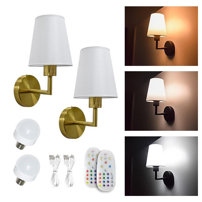 跨境RGB充电灯泡免接线壁灯卧室客厅过道楼梯灯创意布艺充电壁灯