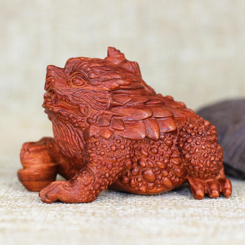 赞比亚血檀金蟾精雕手把件仿小叶紫檀雕刻把玩血檀木摆饰车摆