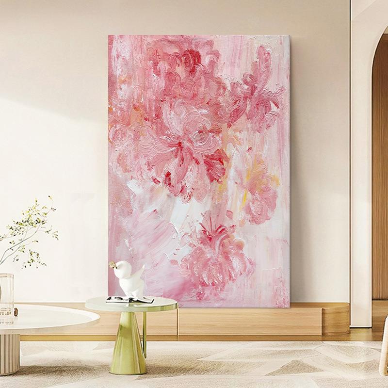 顺丰抽象牡丹花纯手绘油画奶油风玄关装饰画客厅餐厅粉色花卉肌理