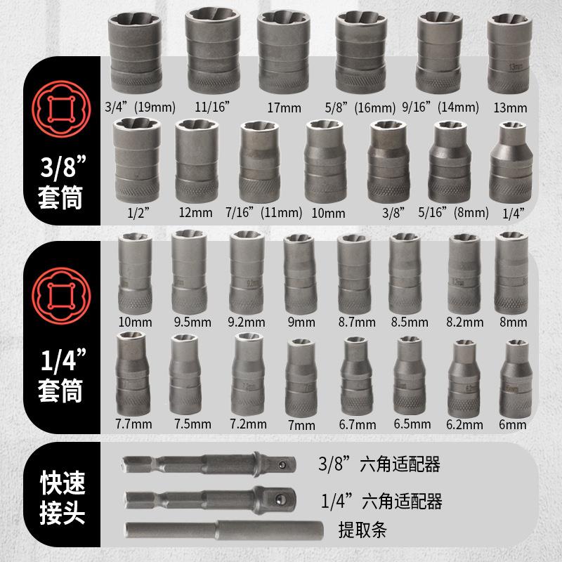 跨境厂32件套断头螺丝取出器破损螺母拆断丝残缺螺丝工具组合套装