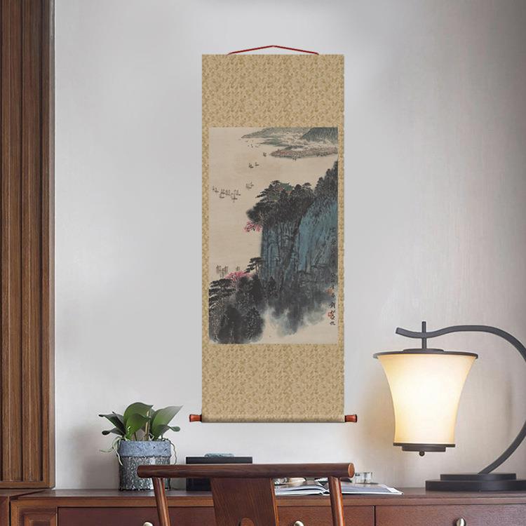 钱松岩云山苍江图卷轴国画山水画名画复制品字画中式书房玄关挂画
