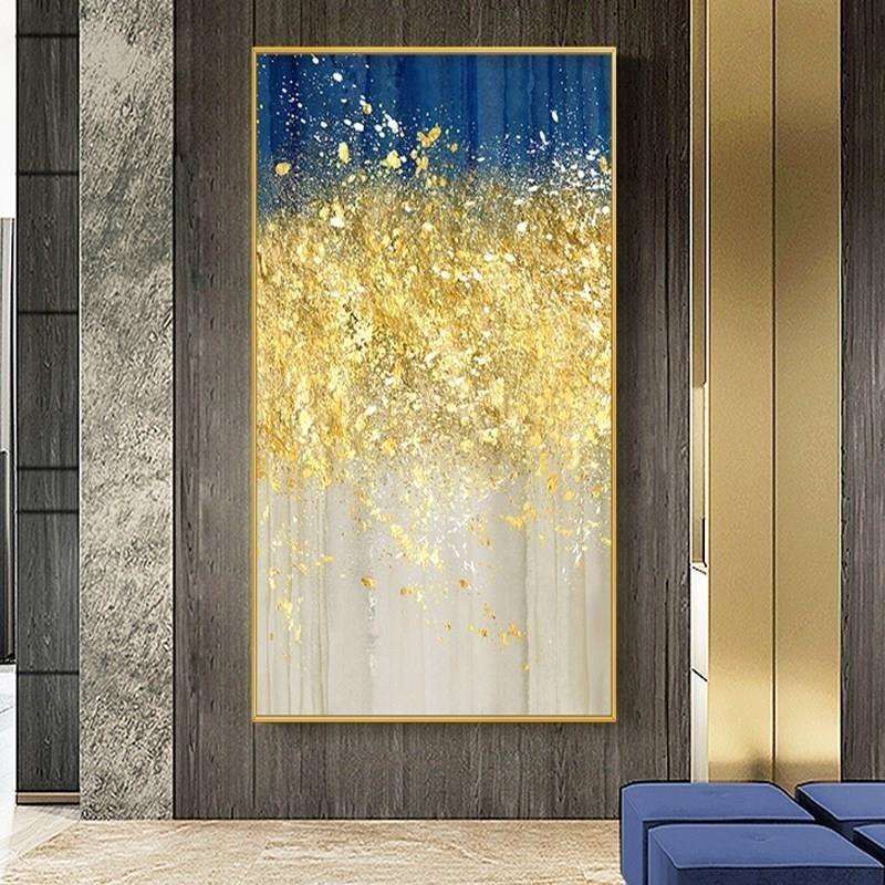 大芬村纯手绘油画金箔星星发财树玄关现代沙发客厅挂画轻奢装饰画