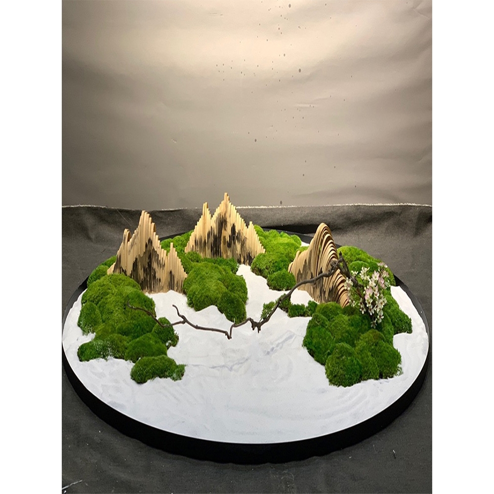 新中式现代餐厅大餐桌花艺永生苔藓造景微景观绿植摆件酒店样板房