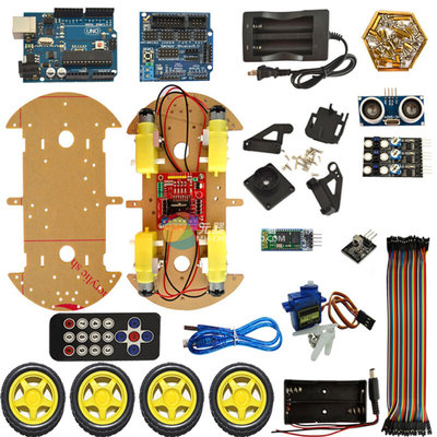 4WD蓝牙多功能四轮智能小车套件蓝牙避障循迹for a-rduino DIY套