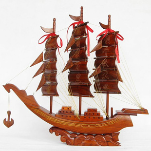 花梨木雕刻帆船模型 红木船工艺品 实木质一帆风顺摆件大号65cm