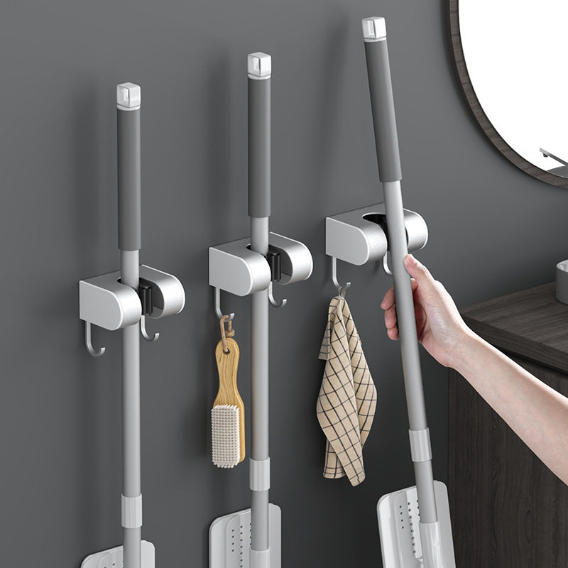 拖把挂钩挂架免打孔壁挂卫生间拖布固定卡扣收纳架粘胶强力扫把夹