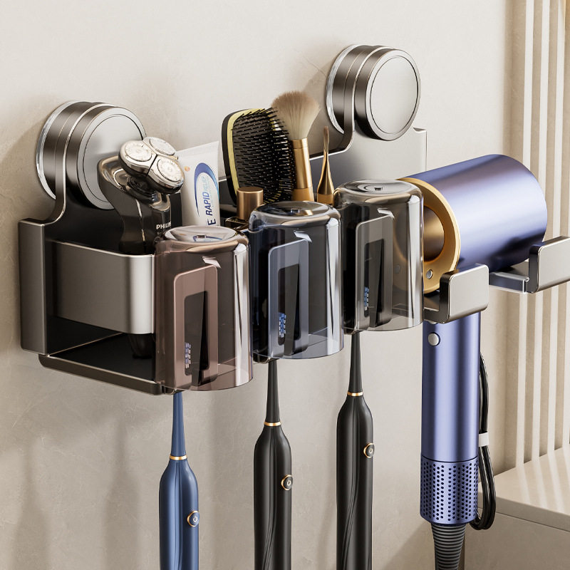 吸盘牙刷置物架免打孔枪灰卫生间吹风机支架壁挂式牙刷杯漱口杯架,家庭/个人清洁工具,吹风机置物架,淘宝优惠券,粉丝福利购,淘宝优惠卷