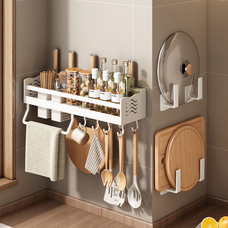 白色厨房置物架壁挂式调味料刀架用品大全免打孔多功能家用收纳架,厨房/烹饪用具,抹布架/厨房清洁收纳架,淘宝优惠券,粉丝福利购,淘宝优惠卷