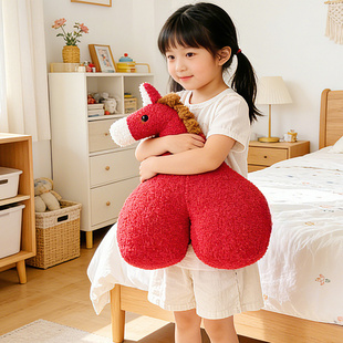 可爱小马造型抱枕红色毛绒玩具儿童卧室客厅靠垫