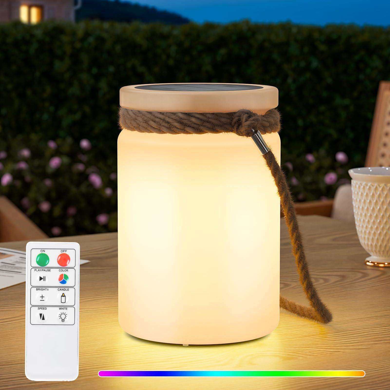 亚马逊太阳能台灯LED户外无线IP44RGB暖白色可调光露台露营灯