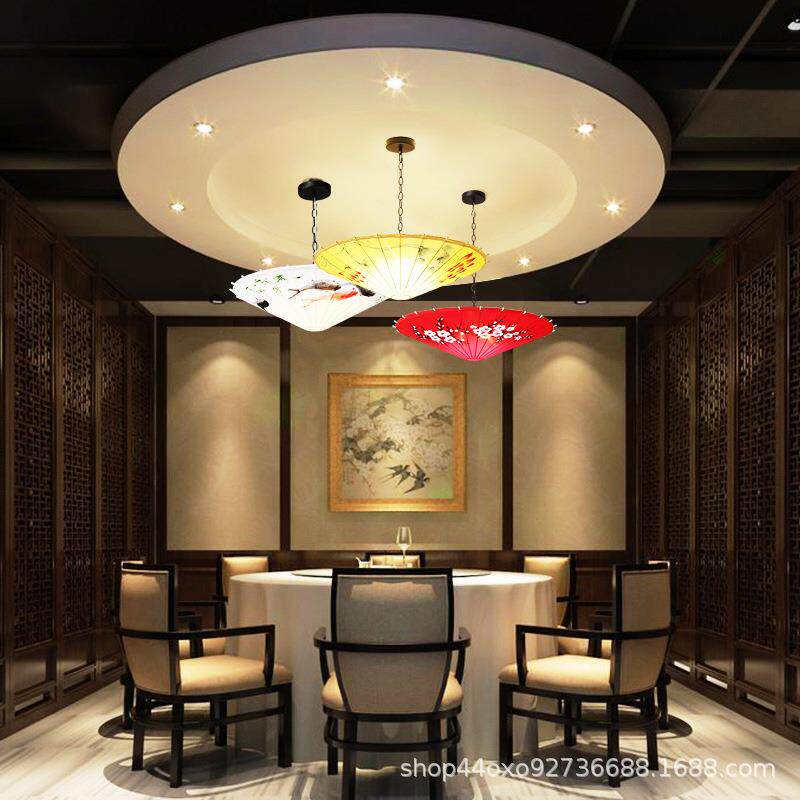 新中式吊灯手绘花鸟雨伞布艺灯具简约卧室酒店餐厅茶楼中式中国风