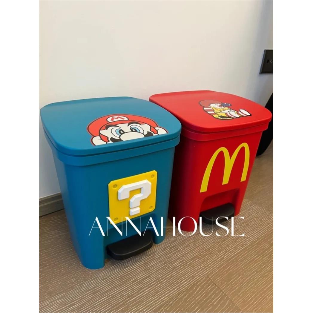 麦当劳垃圾桶客厅脚踏马里奥可爱创意装饰摆件家用厨房卧室高颜值