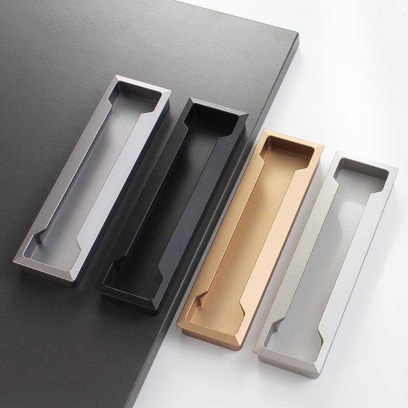 柜门暗拉手隐形轻奢极简开槽隐藏内嵌式抽屉橱柜子衣柜把手黑色