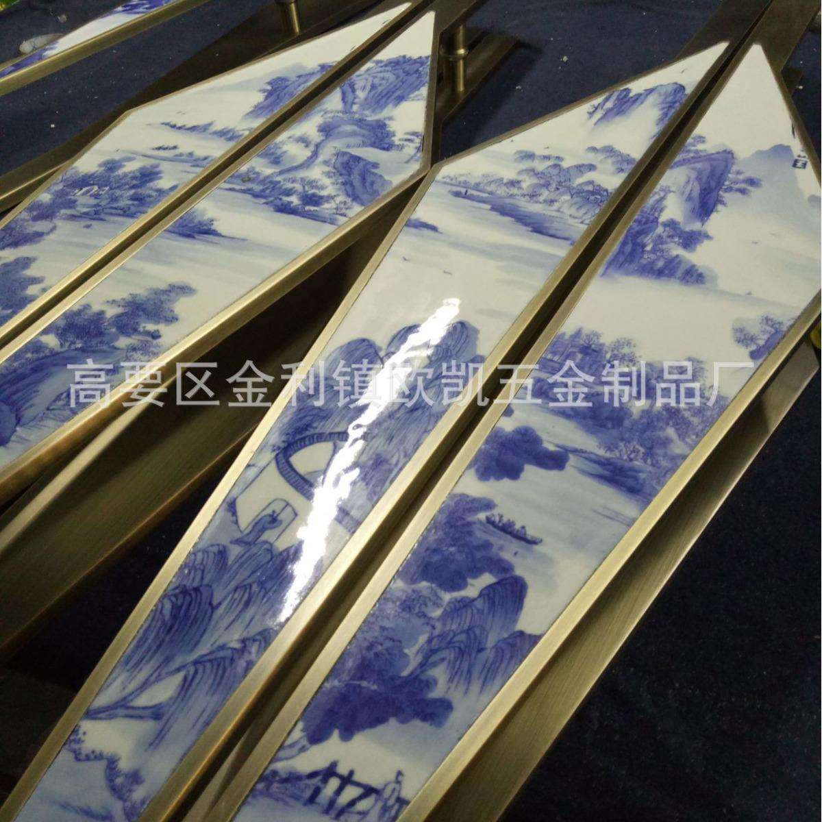 新中式款铝板镶嵌陶瓷印花工艺酒店豪华大门双开门壁画拉把手