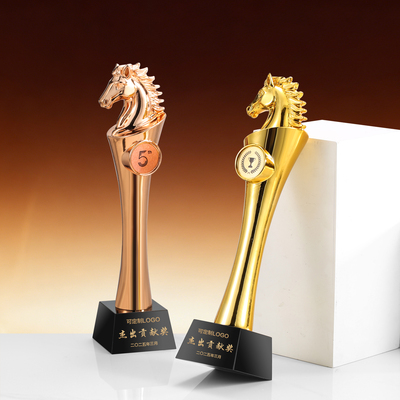 新款马年金属水晶奖杯定制定做企业年会冠军奖牌颁奖比赛刻字订做