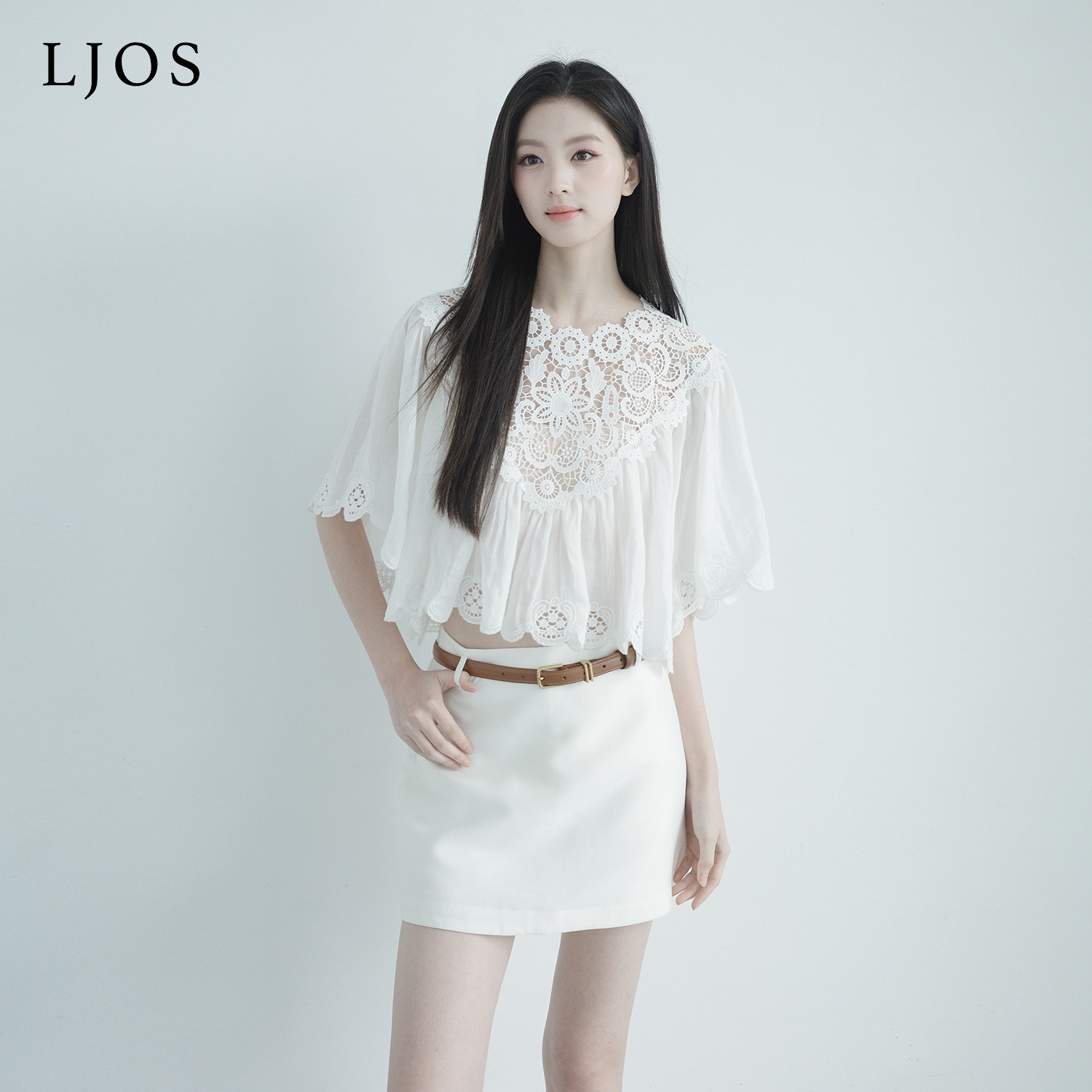 LJOS |牛奶白腰带装饰天丝羊毛半身裙2026夏季新品白色高腰裙裤
