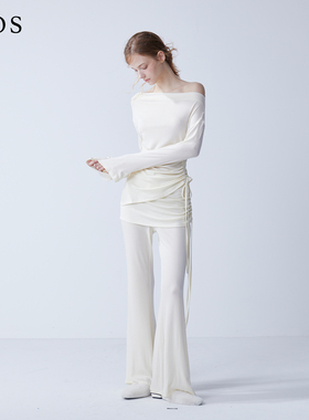LJOS｜乳白色兰精天丝羊毛抽绳上衣抽绳裙裤套装2025早秋两件套