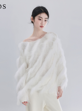 【孙乐言同款】LJOS冰川白狐狸毛拼接针织衫2025冬蓬松白色毛衣