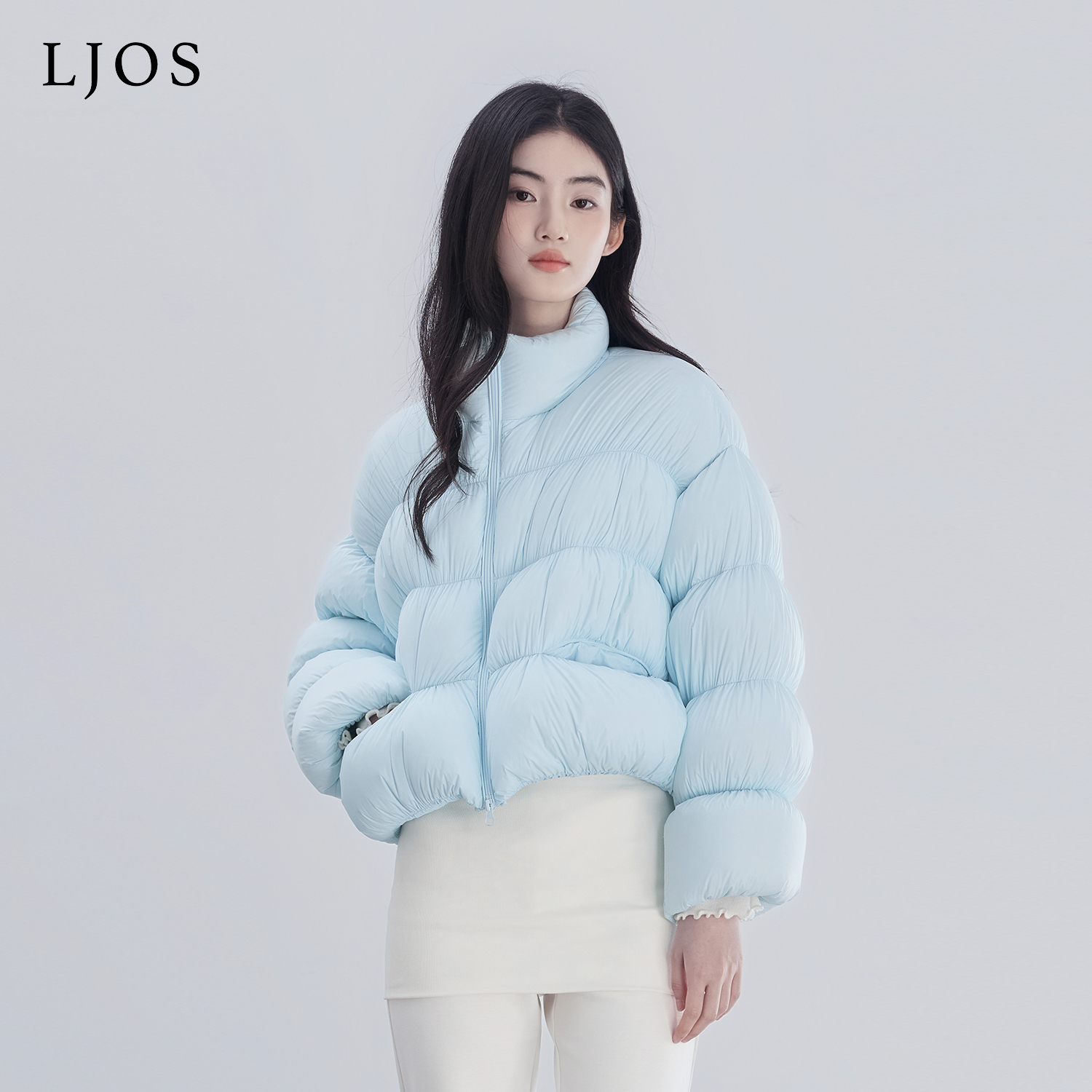 LJOS | 冰川极光蓝云朵泡芙超轻盈鹅绒服2025冬短款女外套休闲风