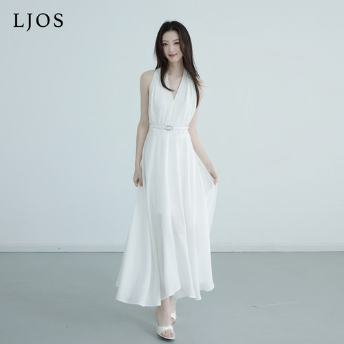 LJOS | 发光面料!流光烫闪月光冷白挂脖醋酸连衣裙醋酸纤维幻彩