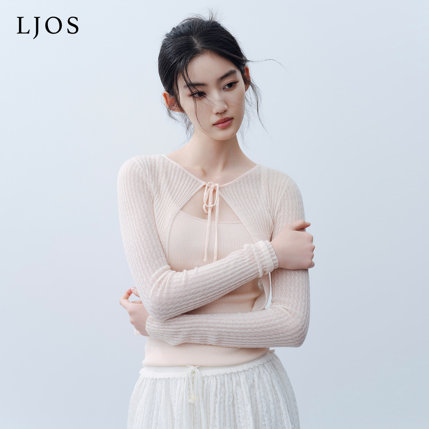 【吃吃孙涵清同款】LJOS蜜桃杏康赛妮天丝羊绒针织开衫背心2026