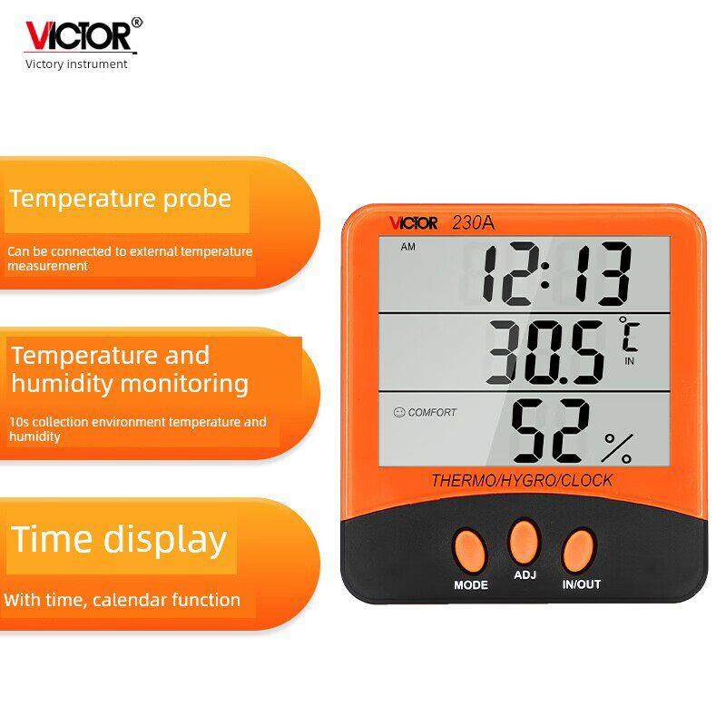 【厂家直销】胜利室内家用温湿度计数字时钟Vc230A温室干湿温度计