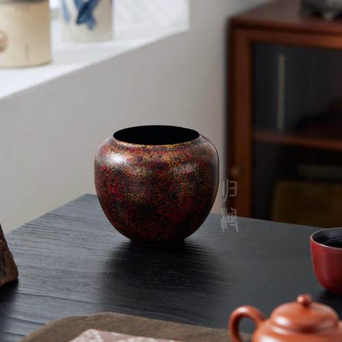 归鸿高档茶洗红金铁锈彩漆建水中式茶渣桶水缸泡茶太配件功夫茶具