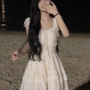 法式 H公主小个子气质显瘦仙女短 初恋温柔风甜美小飞袖 连衣裙夏季