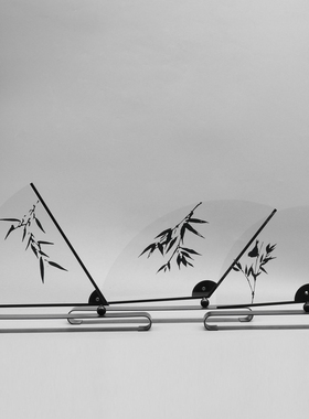 新中式现代禅意扇竹叶印花亚克力摆件创意客M厅书房玄关酒柜装饰