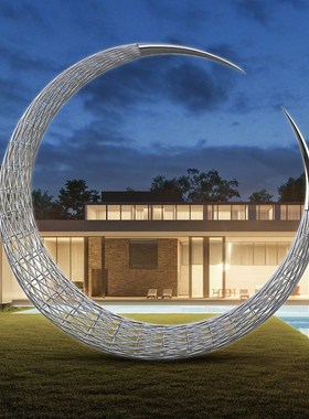 不锈钢月亮摆件金属圆环镜u面雕塑户外水景景观大型艺术品装饰摆