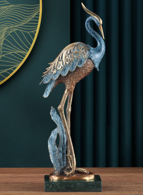 彩铜丹顶鹤摆件中式铜鹤工艺品家居客厅玄关装饰品乔迁商务礼品