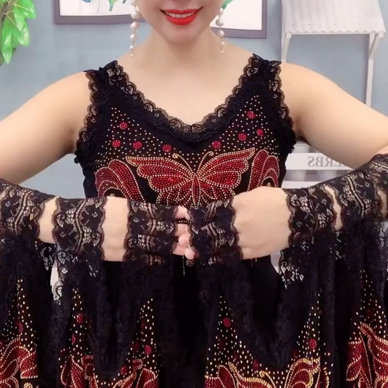 蕾丝吊带背心女美背大码宽松遮肚子夏装外穿无N袖显瘦上衣内搭胖m