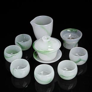 家用白玉盖碗茶杯办公玻璃高档礼品玉瓷茶壶礼盒 琉璃功夫茶具套装