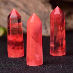 水晶红熔炼单尖水晶柱红水晶六棱柱能量石家居客厅卧室摆件
