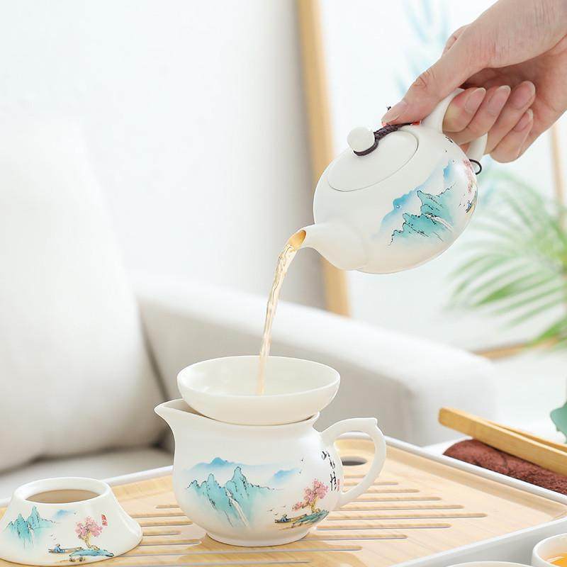 便携式旅行茶具定窑陶瓷茶壶盖碗茶杯茶盘功夫泡茶器车载户外茶具,餐饮具,旅行茶具,淘宝优惠券,粉丝福利购,淘宝优惠卷